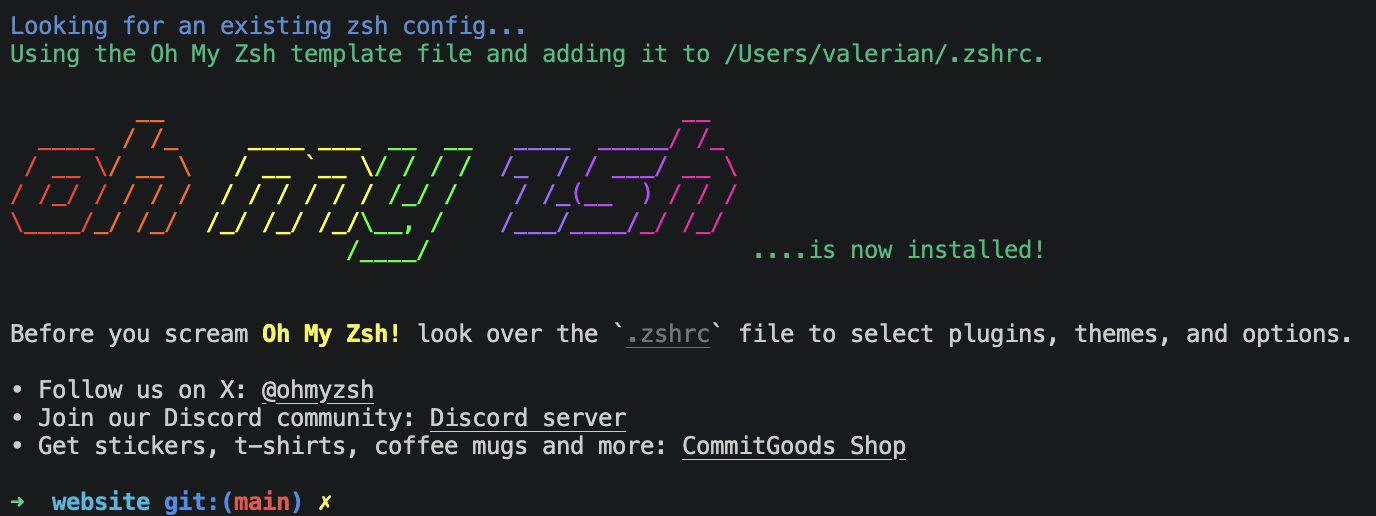 OhMyZsh installation succeed