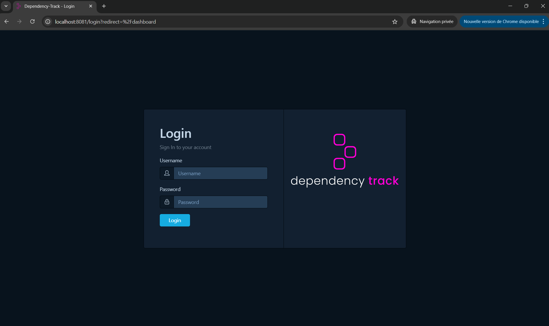 Page de login dependency track