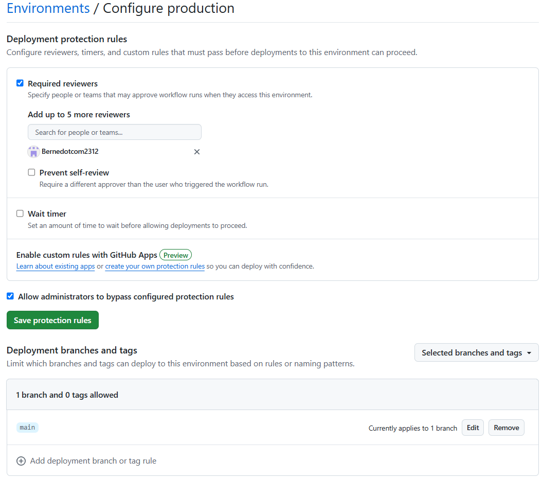 Terraform Github Actions Production Environment